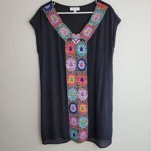 THML Sleeveless Navy Granny Square Dress SZ M
